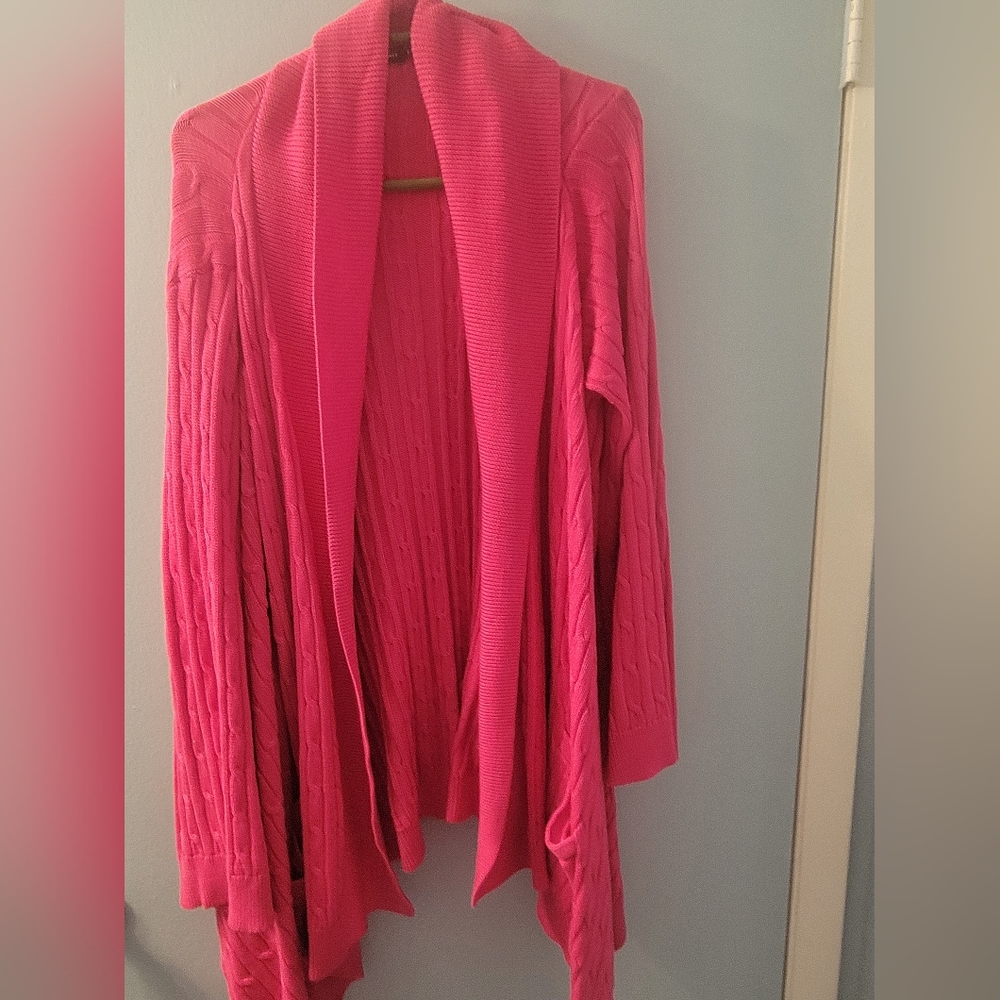 Ralph Lauren cable knit fuschia waterfall cardigan